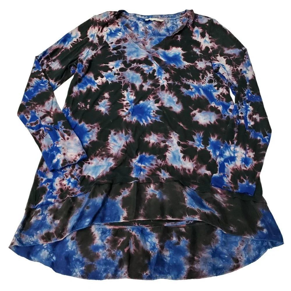 Soft Surroundings Tie Dye Tunic Hi Low Blue Purple Pullover Womens Small